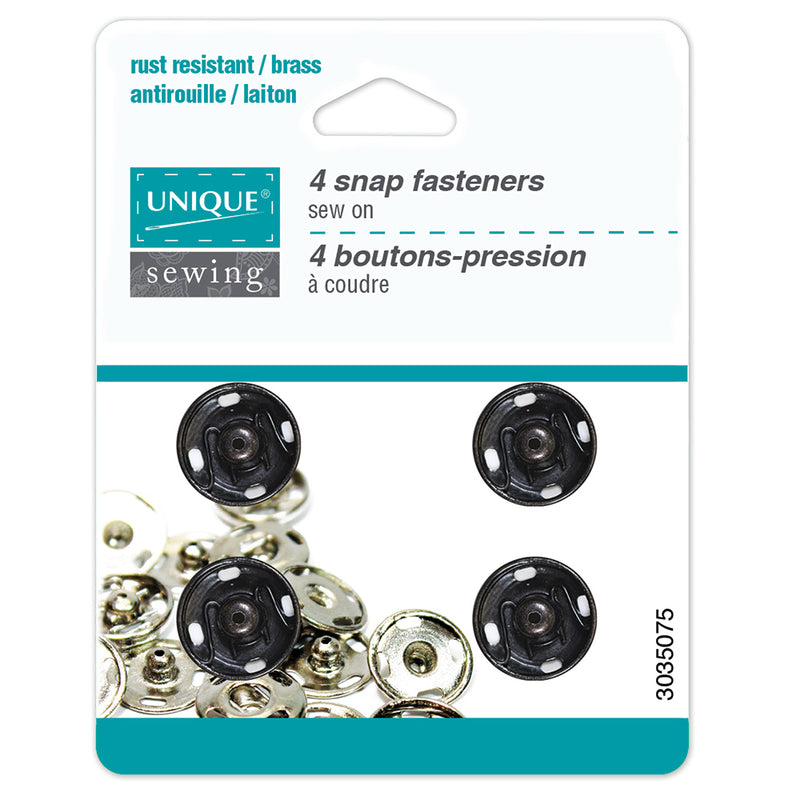 UNIQUE SEWING Boutons-pression à coudre noir no 7 / 15mm (⅝") - 4 paires