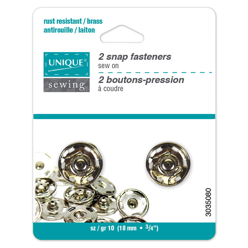 UNIQUE SEWING Snap Fasteners Nickel - size 18mm (¾") - 2 sets