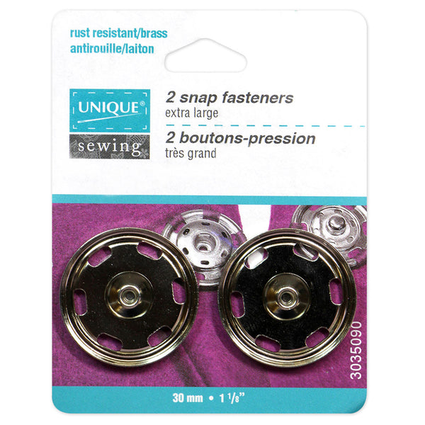UNIQUE SEWING Snap Fasteners Nickel - size 30mm (1⅛") - 2 sets