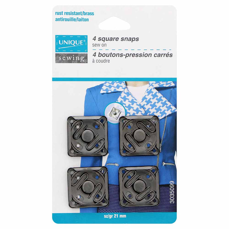 UNIQUE SEWING Square Snap Fasteners - 21mm (⅞") - Gunmetal - 4 sets