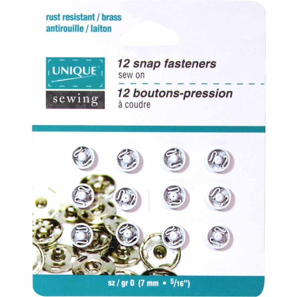 UNIQUE SEWING Boutons-pression à coudre blanc - 7mm (¼") -12 paires