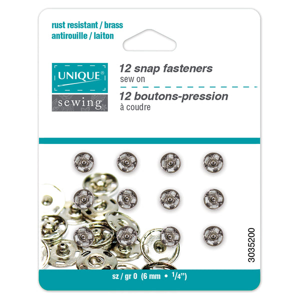 UNIQUE SEWING Snap Fasteners Nickel - size 0 /6mm (¼") -12 sets