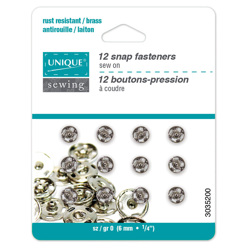 UNIQUE SEWING Boutons-pression à coudre nickel - no 0 / 6mm (¼") -12 paires