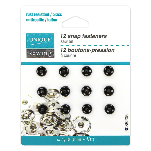 UNIQUE SEWING Boutons-pression à coudre noir - no 0 / 6mm (¼") -12 paires