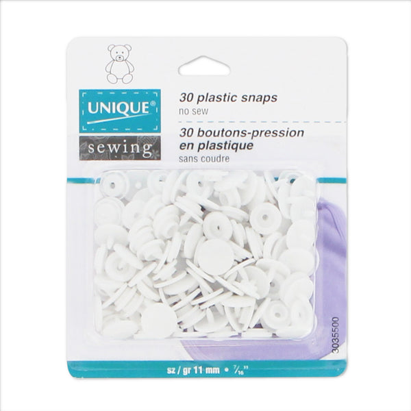 UNIQUE SEWING Plastic Snap Fasteners - White - size 2 / 11mm (⅜") - 30 sets