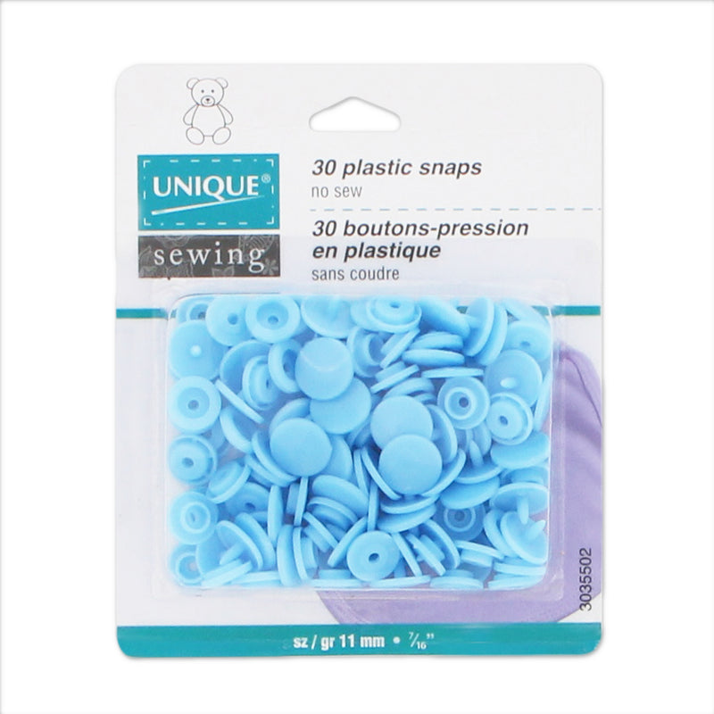 UNIQUE SEWING Plastic Snap Fasteners - Baby Blue - size 2 / 11mm (⅜") - 30 sets