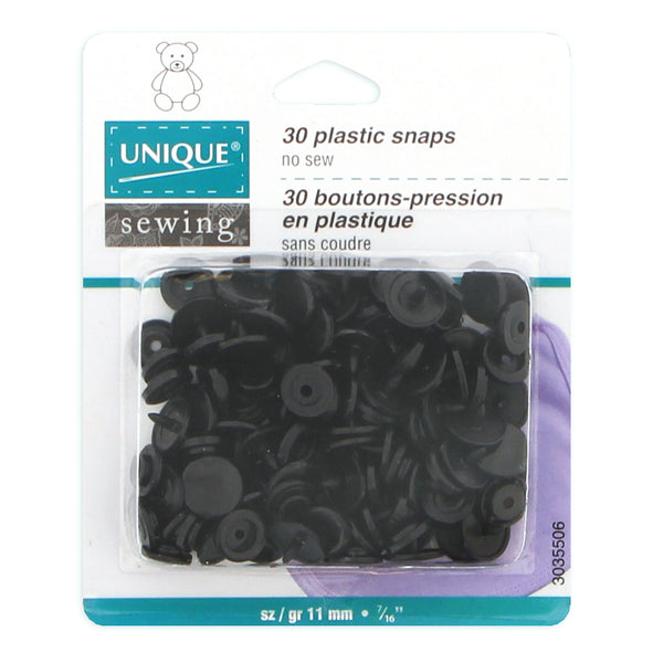 UNIQUE SEWING Plastic Snap Fasteners - Black - size 2 / 11mm (⅜") - 30 sets