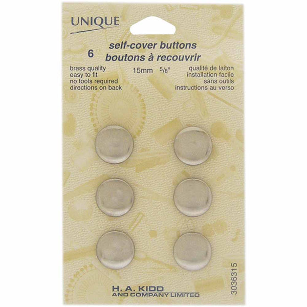 UNIQUE SEWING Buttons to Cover - 15mm (⅝") - 6 sets