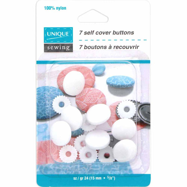 UNIQUE SEWING Buttons to Cover - Nylon - size 24 - 15mm (⅝") - 7 sets