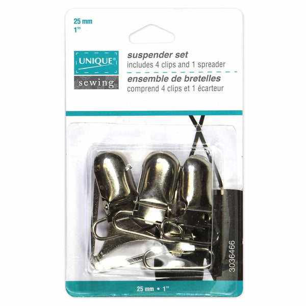 UNIQUE SEWING Suspender Set - Silver - 5 pcs - 25mm (1")