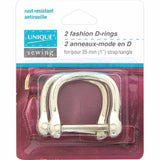 UNIQUE SEWING Fashion Metal D-Rings - 25mm (1") - Silver - 2 pcs.