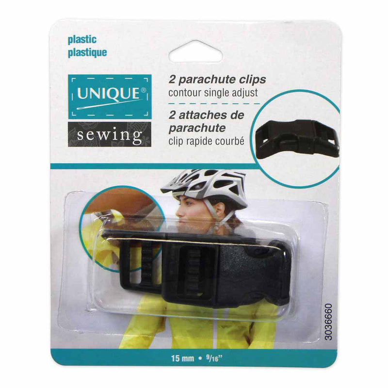 UNIQUE SEWING Attaches de parachute clip rapide courbé - plastique - 15mm (5/8") - noir - 2 mcx
