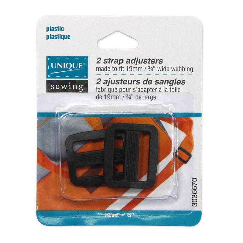 UNIQUE SEWING Ajusteurs de sangles - plastique - 19mm (¾") - noir - 2 mcx