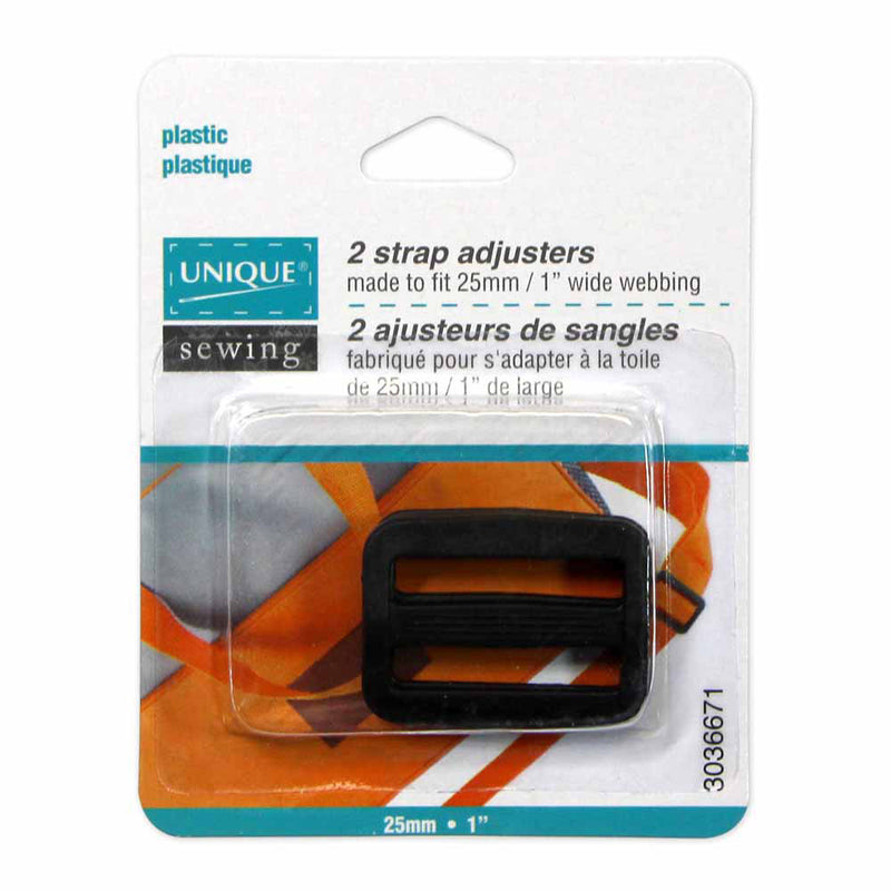 UNIQUE SEWING Ajusteurs de sangles - plastique - 25mm (1") - noir - 2 mcx