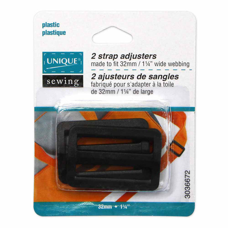 UNIQUE SEWING Strap Adjuster - Plastic - 32mm (1¼") - Black - 2 pcs