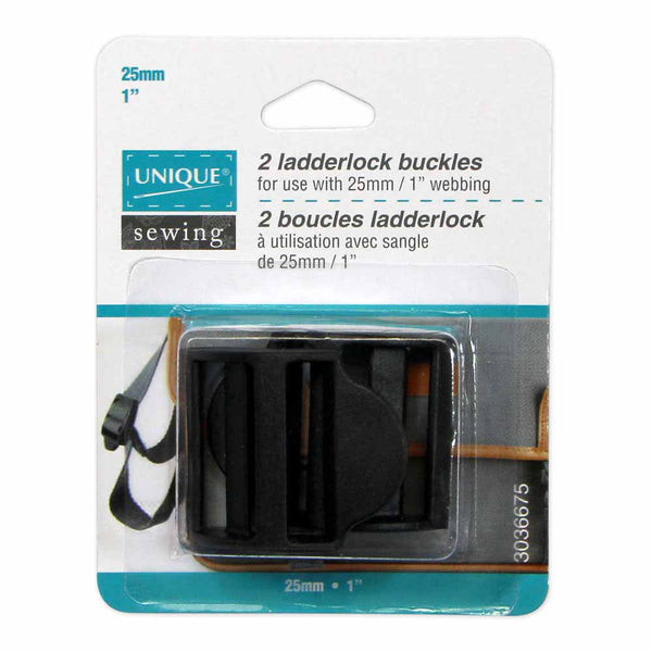 UNIQUE SEWING Ladderlock Buckle - Plastic - 25mm (1") - Black - 2 pcs