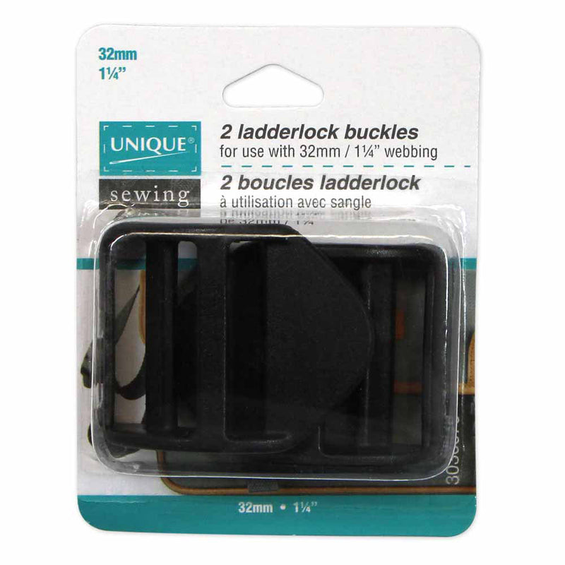 UNIQUE SEWING Boucles ladderlock - plastique - 32mm (1¼") - noir - 2 mcx