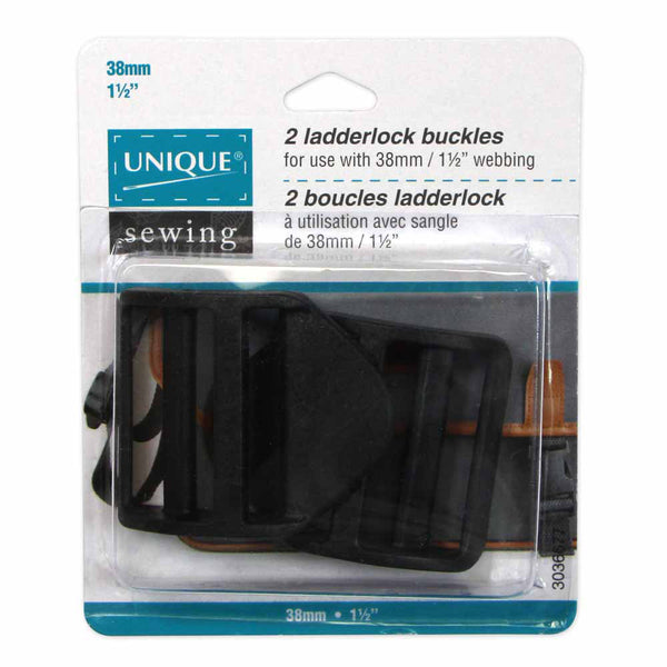 UNIQUE SEWING Boucles ladderlock - plastique - 38mm (1½") - noir - 2 mcx