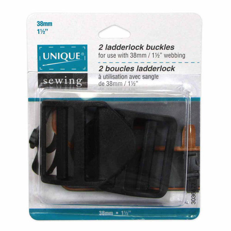 UNIQUE SEWING Boucles ladderlock - plastique - 38mm (1½") - noir - 2 mcx