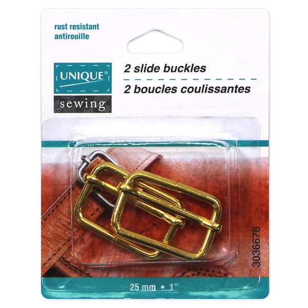 UNIQUE SEWING Boucles coulissantes - métallique - 25mm (1") - or - 2 mcx