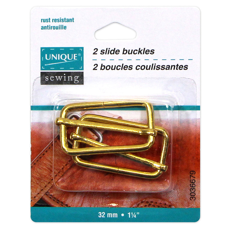 UNIQUE SEWING Boucles coulissantes - métallique - 32mm (1¼") - or - 2 mcx