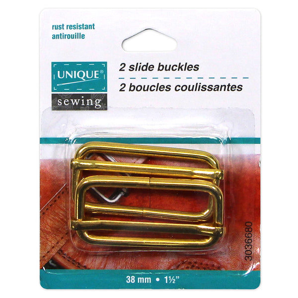 UNIQUE SEWING Slide Buckle - Metal - 38mm (1½") - Gold - 2 pcs