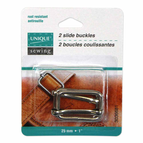 UNIQUE SEWING Slide Buckle - Metal - 25mm (1") - Silver - 2 pcs