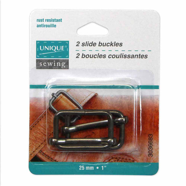 UNIQUE SEWING Boucles coulissantes - métallique - 25mm (1") - gris acier - 2 mcx