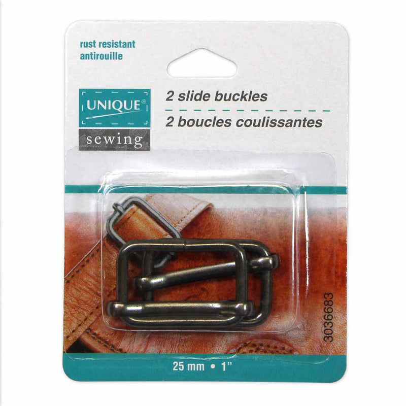 UNIQUE SEWING Slide Buckle - Metal - 25mm (1") - Gunmetal - 2 pcs