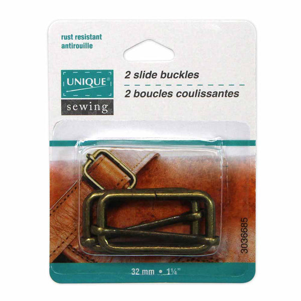 UNIQUE SEWING Boucles coulissantes - métallique - 32mm (1¼") - or antique - 2 mcx