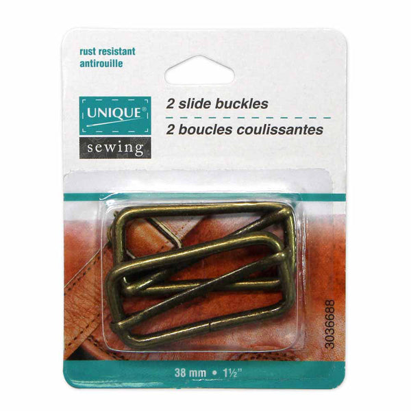 UNIQUE SEWING Boucles coulissantes - métallique - 38mm (1½") - or antique - 2 mcx