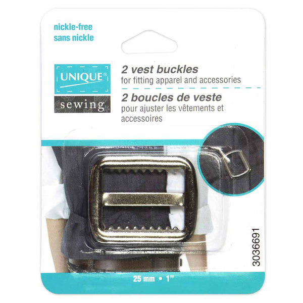 UNIQUE SEWING Boucle de veste - 25mm (1") - argent -  2 mcx