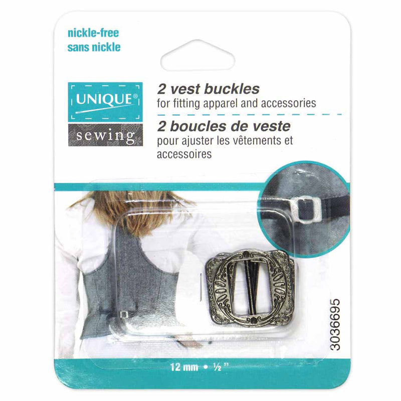 UNIQUE SEWING Vest Buckles - 12mm (½") - Gunmetal -  2 pcs