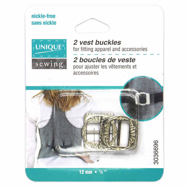 UNIQUE SEWING Vest Buckles - 12mm (½") - Silver -  2 pcs
