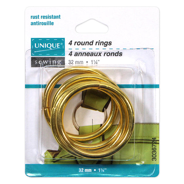 UNIQUE SEWING Round Rings - 32mm (1¼") - Gold - 4 pcs.