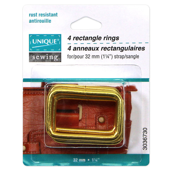 UNIQUE SEWING Rectangle Rings - 32mm (1¼") - Gold - 4 pcs.