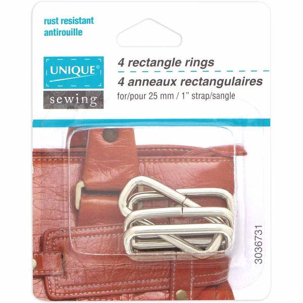 UNIQUE SEWING Rectangle Rings - 25mm (1") - Silver - 4 pcs.