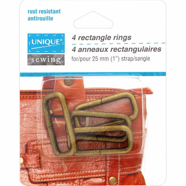 UNIQUE SEWING Rectangle Rings - 25mm (1") - Antique Gold - 4 pcs.