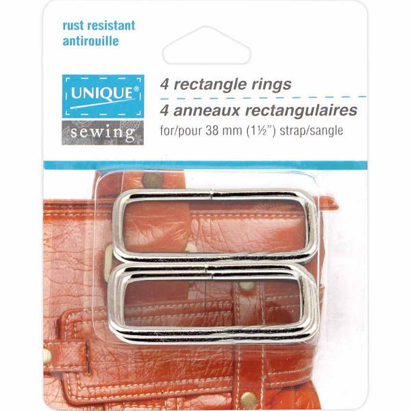 UNIQUE SEWING Rectangle Rings - 38mm (1½") - Silver - 4 pcs.