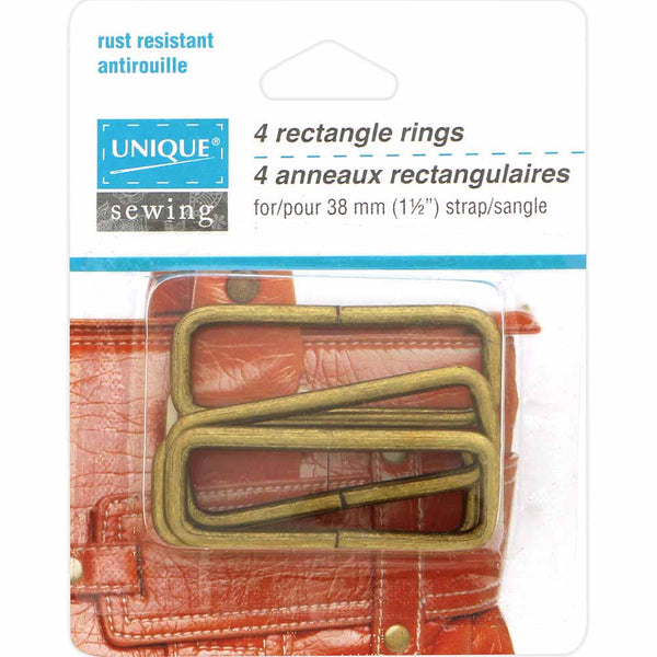 UNIQUE SEWING Rectangle Rings - 38mm (1½") - Antique Gold - 4 pcs.