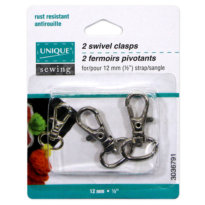 UNIQUE SEWING Swivel Hooks - 12mm (½") - Silver - 2 pcs.