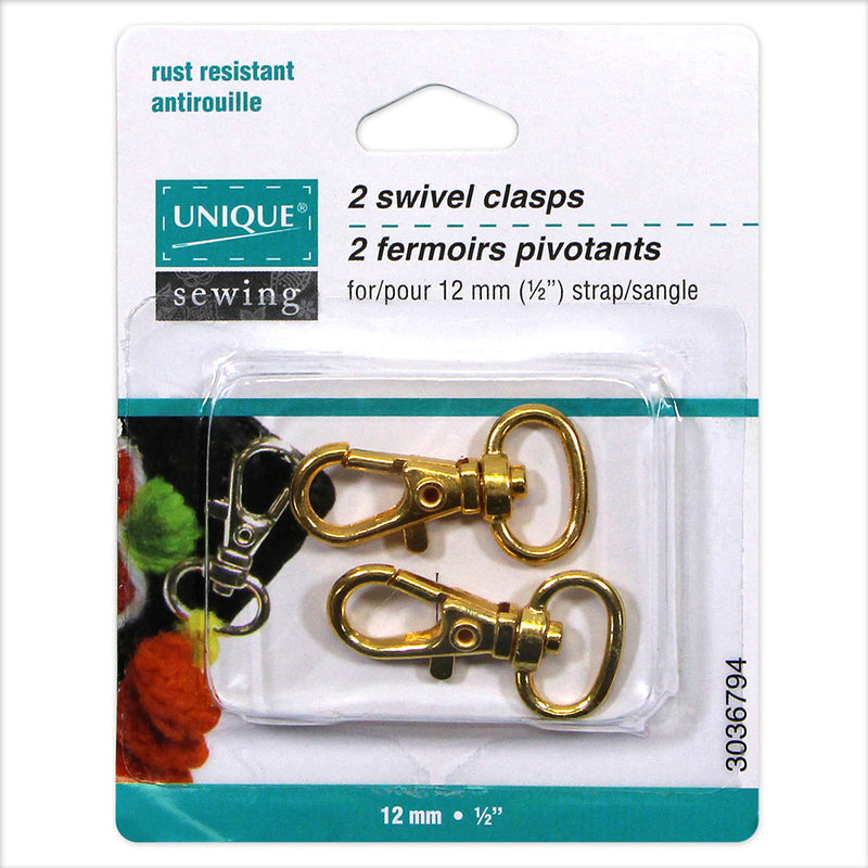 UNIQUE SEWING Swivel Hooks - 12mm (½") - Gold - 2 pcs.
