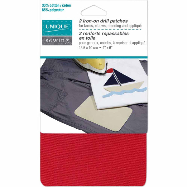 UNIQUE SEWING Drill Patch Red - 10 x 15cm (4" x 6") - 2pcs