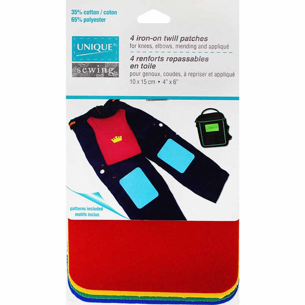 UNIQUE SEWING Iron-On Twill Patches - Primary Colours - 4 pcs.