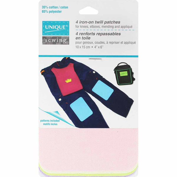 UNIQUE SEWING Iron-On Twill Patches - Pastel Colours - 4 pcs.
