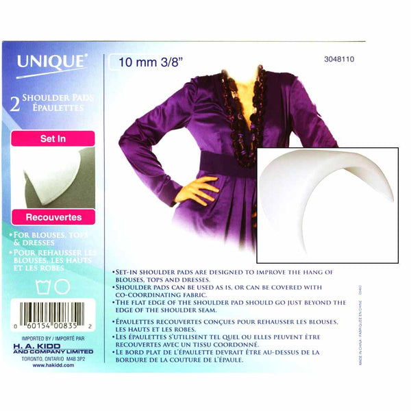 UNIQUE SEWING Shoulder Pads Small White - 10mm (⅜") - 2pcs
