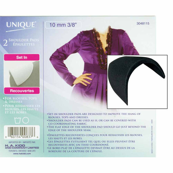 UNIQUE SEWING Shoulder Pads Small Black - 10mm (⅜")- 2pcs