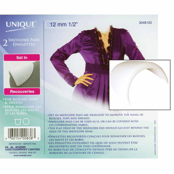 UNIQUE SEWING Shoulder Pads Medium White - 12mm (½") - 2pcs