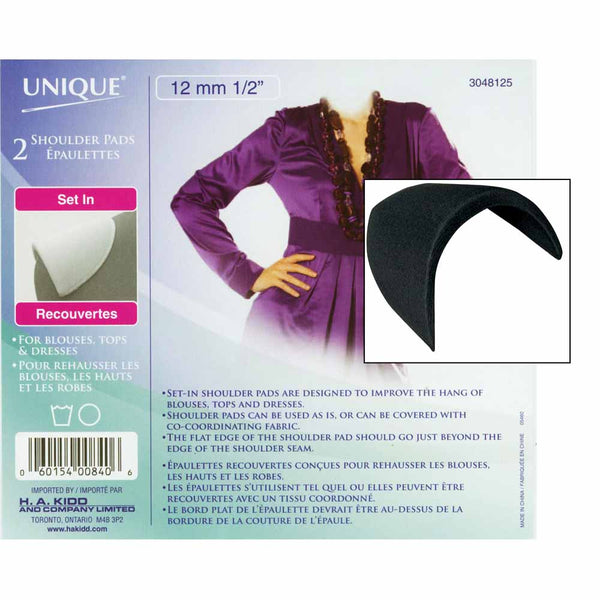 UNIQUE SEWING Shoulder Pads Medium Black - 12mm (½") - 2pcs