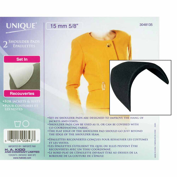 UNIQUE SEWING Shoulder Pads Large Black - 15mm (⅝") - 2pcs